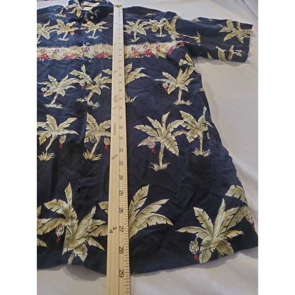 Pierre Cardin‎ Medium Button Up Hawaiian Shirt Collared Black Korea Hula Palm - Picture 13 of 16